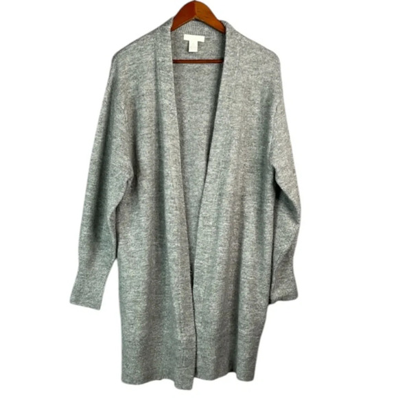 H&M Wool Blend Baggy Oversized Open Cardigan Sweater Long Line Grey Melange S - Picture 2 of 10